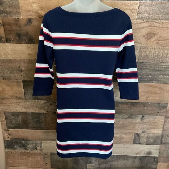 GAP Dress Striped Knee Length Tunic Blue Red White 3/4 Sleeve Boat Neck XS - Picture 9 of 10